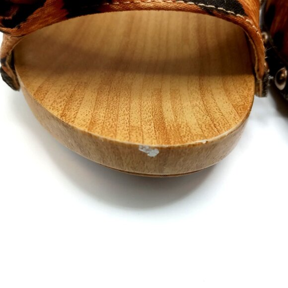 Women 6.5M Guess Leopard Animal Print Wooden Wedge Clog Platform Heels Sandals - Picture 6 of 12